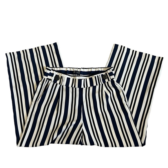 Women's Zara TRF Collection Navy & White Striped Cropped Wide-Leg Pant Size M - Picture 5 of 10
